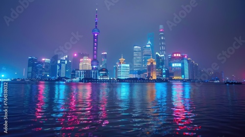 Shanghai  China  city skyscrapers at night