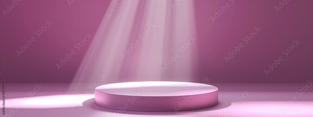 Illuminated Podium Display on Purple Background Illuminated Podium Display on Purple Background