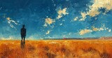 Man in outback scene oil painting for giclee, background, or concept