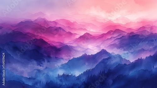 The mountains are painted in watercolor