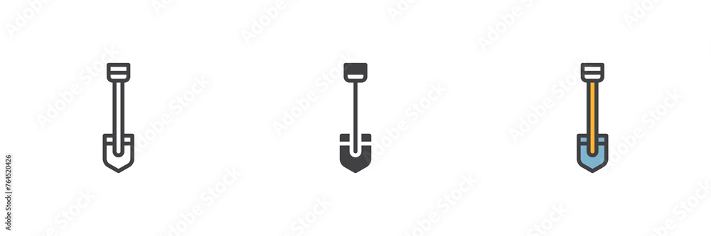 Short shovel different style icon set Short shovel different style icon set