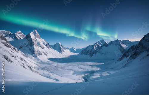 Blue winter landscape Mountains snow aurora borealis © rodrigo
