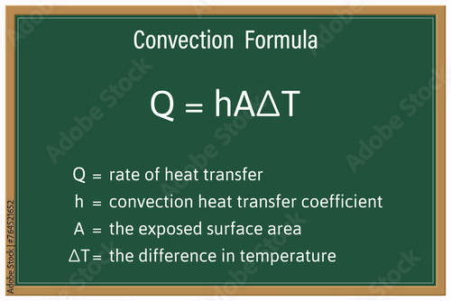 Convection Formula on a green chalkboard. Education. Science. Formula. Vector illustration.