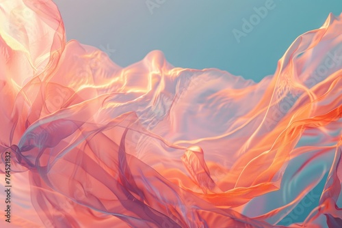 A flowing coral fabric caught in the wind and sunlight, evoking feelings of warmth and movement photo