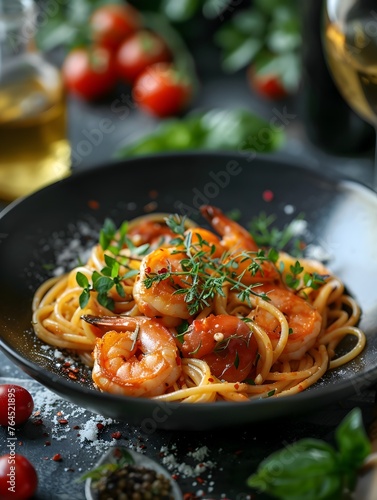 Shrimp Spaghetti with Tomato Sauce in a Bowl