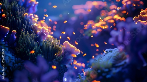 Deep beneath the ocean s surface  a vibrant ecosystem teems with life  illuminated by the soft glow of bioluminescent creatures.  