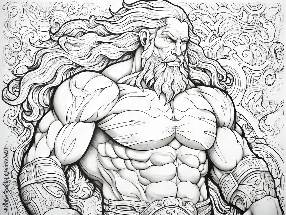 Muscular notebook character - black and white coloring book page illustration