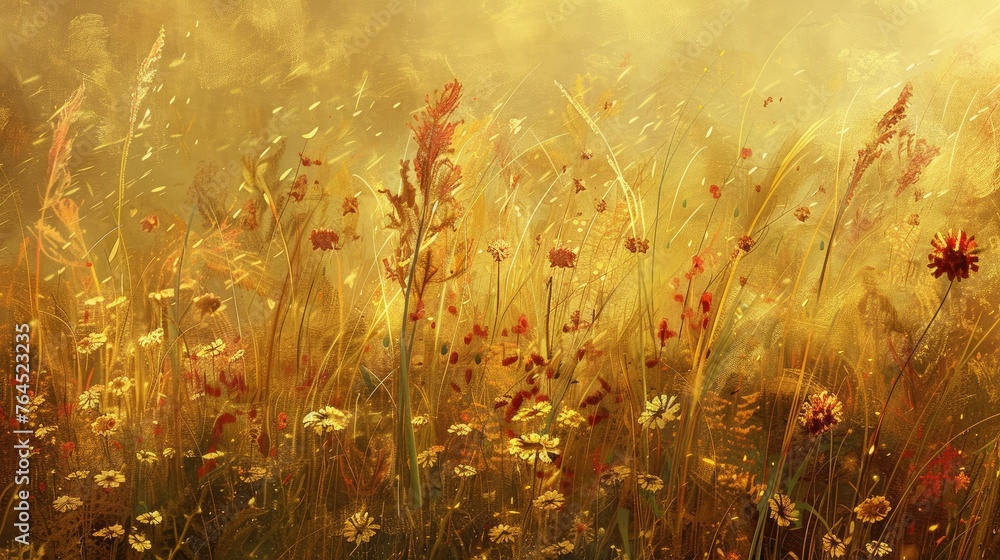 Autumn Meadow Serenity A Harmony of Color, Movement, and Harvest