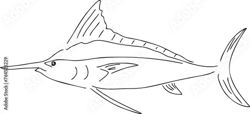 シンプルなカジキマグロの線画の魚
