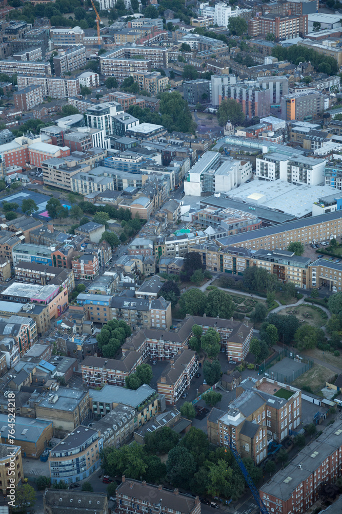 Aerial view of South London at dusk.