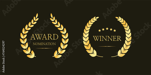 Best award golden laurel emblem. Achievement icon. Winner Prize. Award badge logo. laurel wreath. Vector illustration