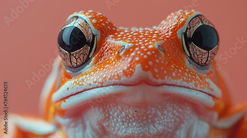  A macro shot of a frog with red-and-white striped eyes photo