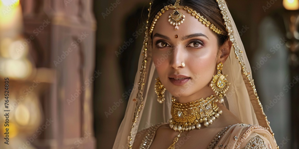 Indian film star donning traditional attire and adorned with gold accessories.