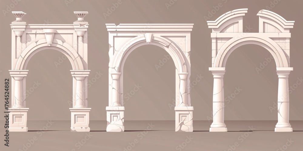 Fototapeta premium A historic structure featuring white marble arches and ancient pillars, reminiscent of medieval and ancient Greek, Roman, and Arabian architecture.