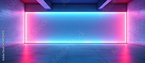 A room illuminated by colorful and bright neon lights, creating a vibrant and dynamic atmosphere