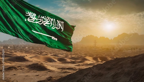 Waving High: Commemorating Saudi Arabia's Birth Amidst Desert Splendid  photo