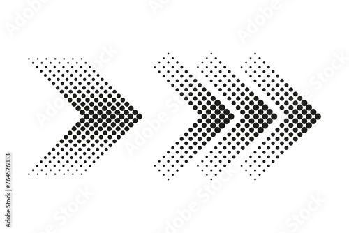 Halftone arrow set with directional flow. Vector Illustration. EPS 10.