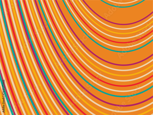 Psychedelic retro groove background. Colorful curved lines background.