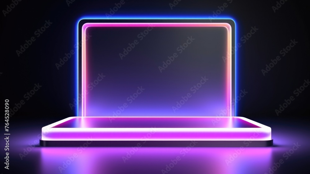 abstract geometric background with neon square frame glowing with gradient light in the dark. Futuristic showcase for product presentation abstract geometric background with neon square frame glowing with gradient light in the dark. Futuristic showcase for product presentation