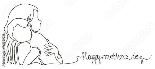 Happy Mother's Day in a continuous line. Mother and child in one line. Vector for greeting cards