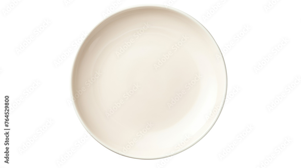 Empty ceramic round plate isolated on transparent and white background.PNG image.