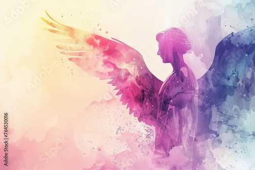 Beautiful watercolor painting of an angel with wings. Perfect for religious or spiritual designs