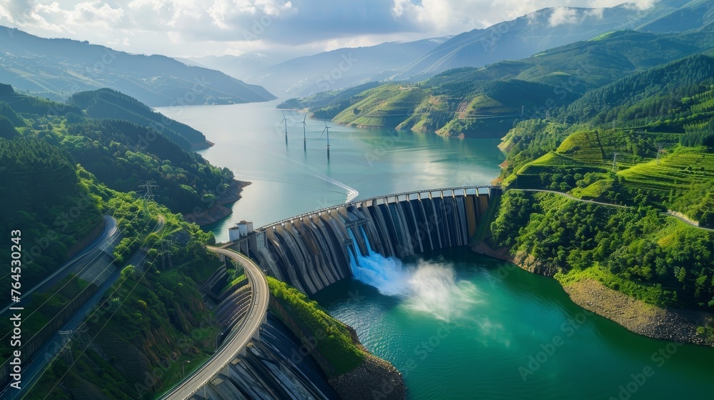A collage of diverse renewable energy sources such as solar panels, wind turbines, and hydroelectric dams, symbolizing the future A collage of diverse renewable energy sources such as solar panels, wind turbines, and hydroelectric dams, symbolizing the future