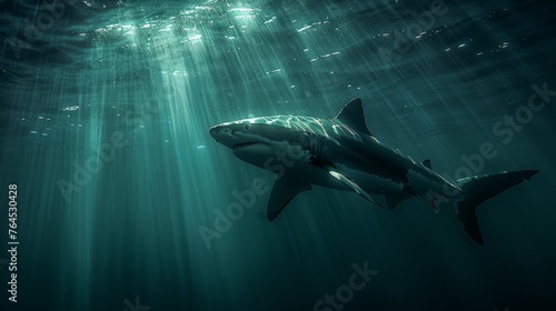  A superb white shark gracefully glides beneath the water in this stunning image © Mikus