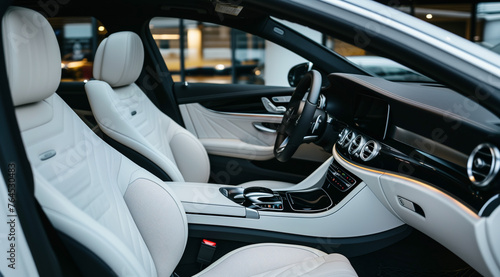 Luxurious white leather back passenger seats in modern stylish luxury car © pijav4uk