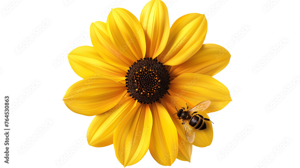 a sun with a flower and a bee isolated on transparent background, png file