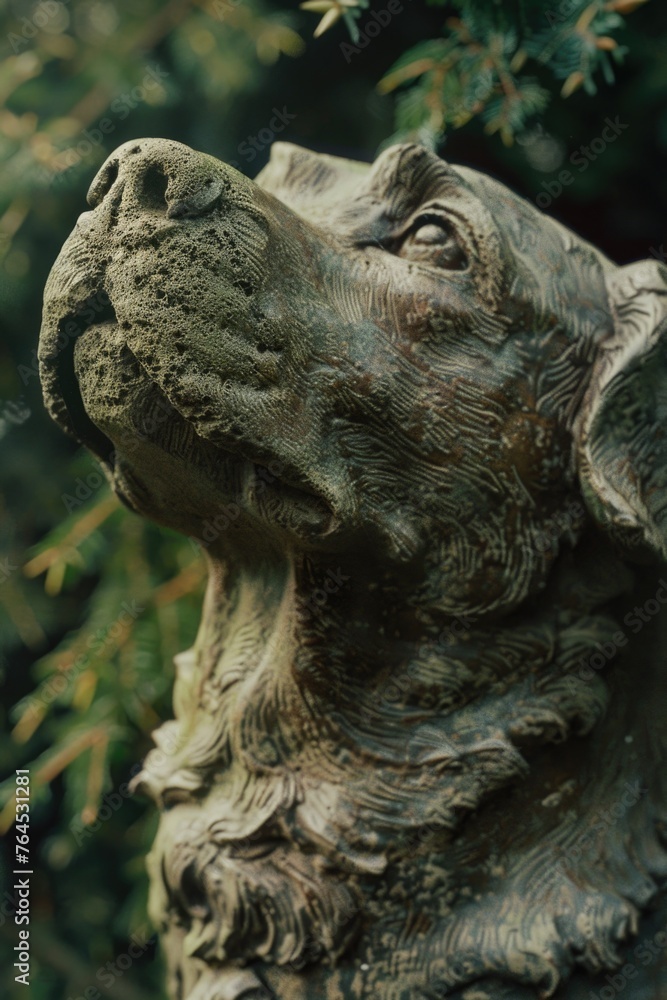 Detailed view of a dog statue, suitable for various design projects Detailed view of a dog statue, suitable for various design projects