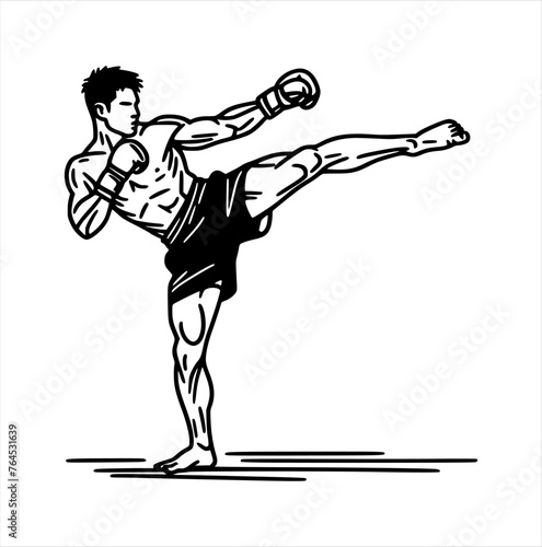 muay thai moves silhouette - line hand drawing (artwork 6)