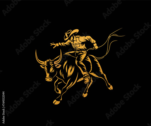 bull with cowboy logo design template