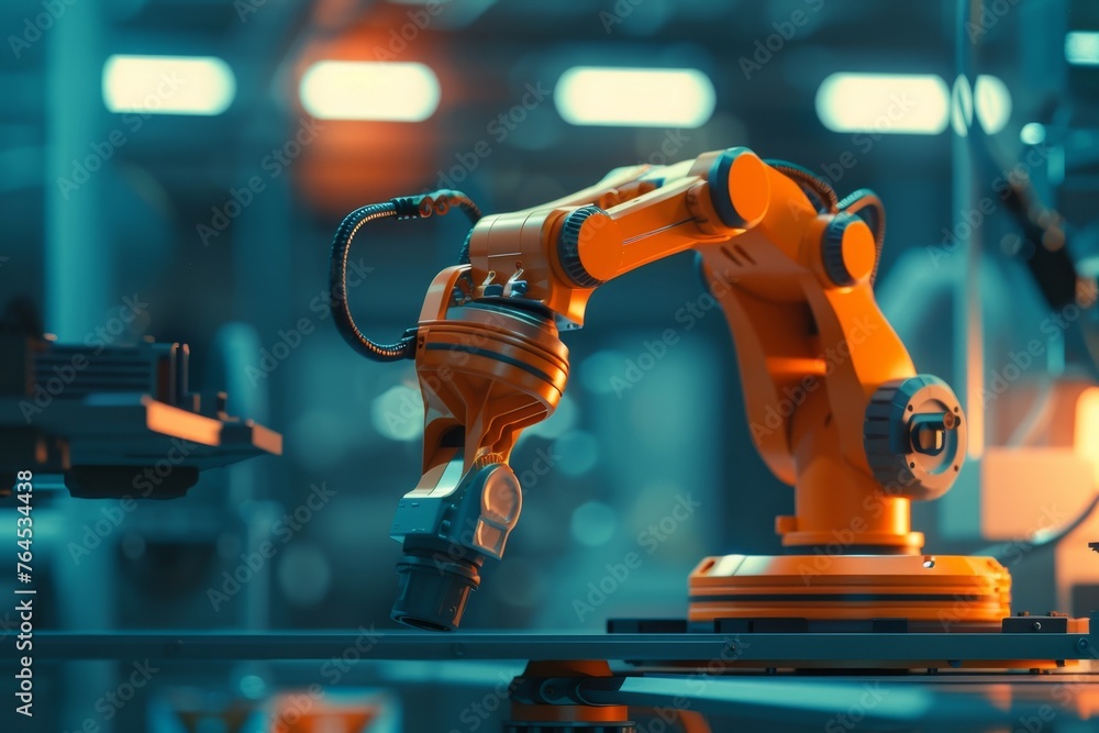 Robotic Arm and Manufacturing Plant in the concept of industrial automation Robotic Arm and Manufacturing Plant in the concept of industrial automation