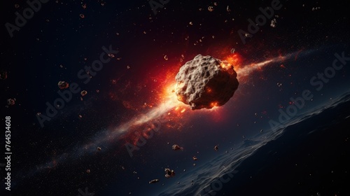 A meteor isolated in space