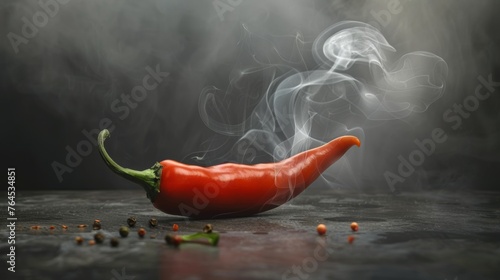 A single chili pepper with wisps of smoke curling upwards, hinting at its fiery heat