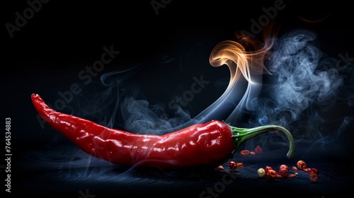 A single chili pepper with wisps of smoke curling upwards  hinting at its fiery heat