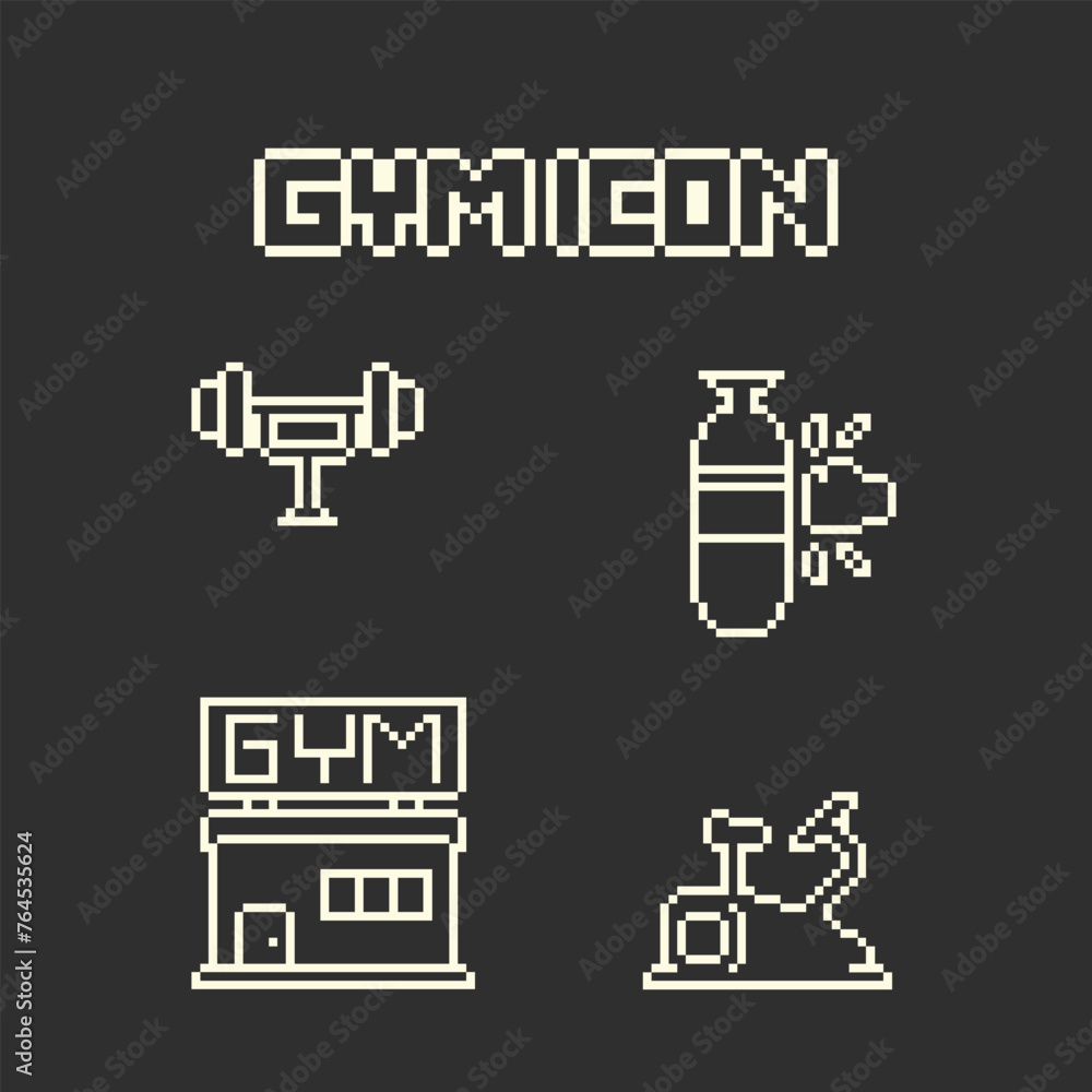 fitness and gym icon pixel art style with simple color and black background good for your project and game asset. fitness and gym icon pixel art style with simple color and black background good for your project and game asset.