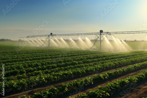 Irrigation System and Crop Sprinklers in the concept of efficient water management and irrigation practices photo