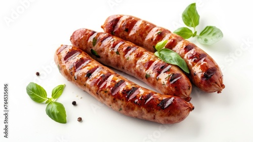 Fresh sausages displayed on a clean white background. Ideal for food and cooking concepts