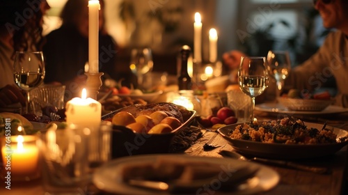 Group of people sitting at a dinner table, suitable for social events