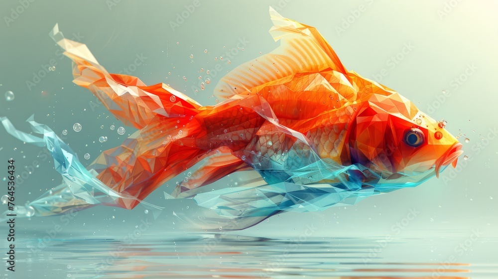  A fish floating in the water with many bubbles beneath it - obrazy, fototapety, plakaty 