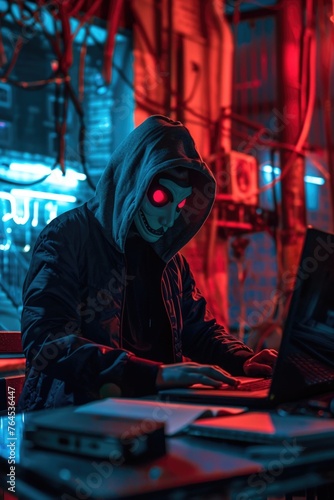 A person wearing a hoodie working on a laptop. Suitable for technology and remote work concepts