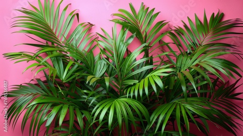  A macro shot of a green foliage against pink backdrop with wall elements in focus