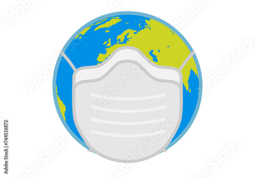 Planeta tierra con mascarilla protegiendo de pandemia. 