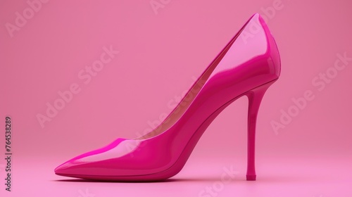 Elegant pink high heeled shoe on a matching pink background, perfect for fashion and lifestyle designs