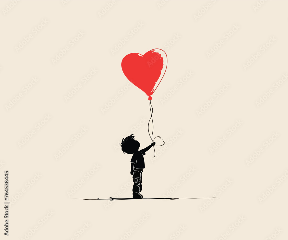 child holding baloon heart logo illustration