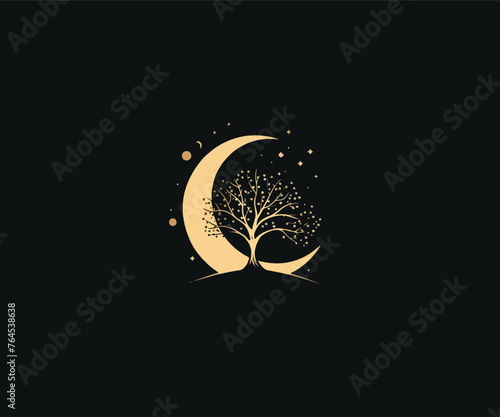 tree moon logo design template