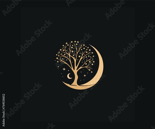 tree moon logo design template