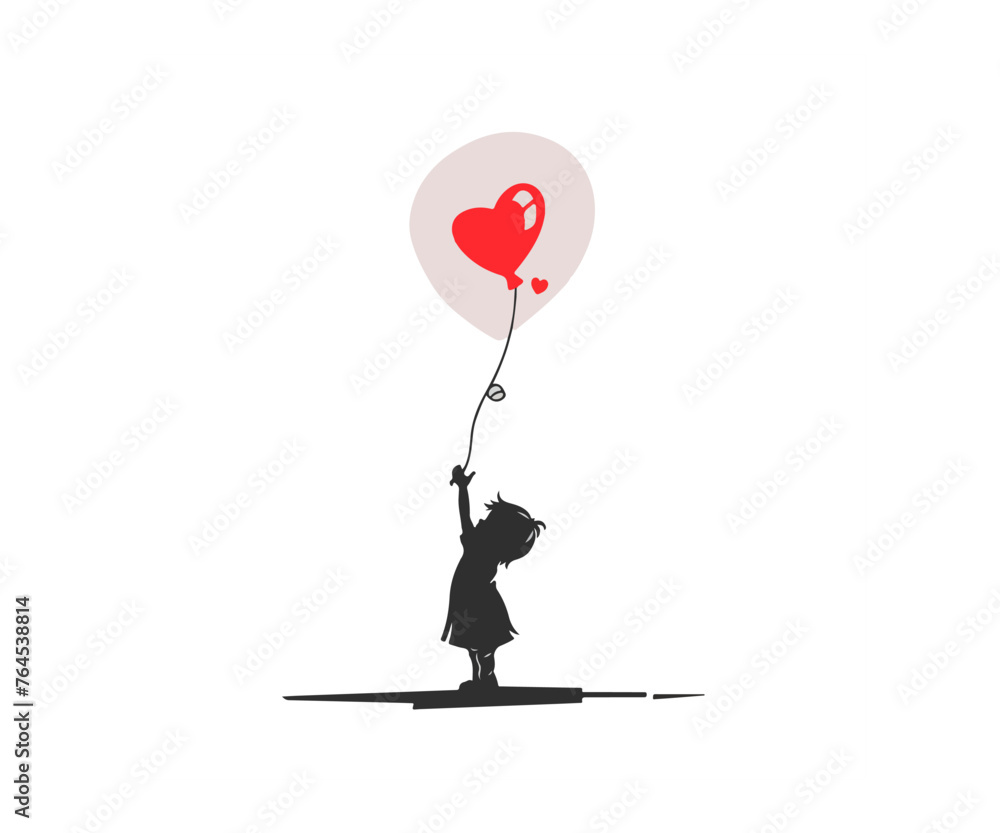 child holding baloon heart logo illustration